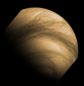 Die Venus aus einer Höhe von 30.000 Kilometern in ultraviolettem Licht. Dieses Bild nahm die ESA-Raumsonde Venus Express am 8. Dezember 2011 auf