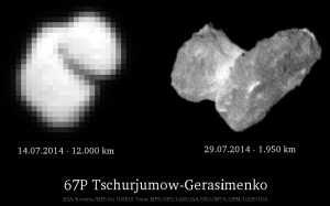 Vergleich: Komet 67P während des Anflugs auf Rosetta