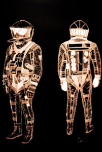 Kubrick's 2001: 50 Years A Space Odyssey. Entwurfsskizze des Raumanzugs mit Helm. Deutsches Filmmuseum, Frankfurt am Main