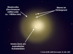 Komet 17P/Holmes etwa 6 Tage nach Beginn seines Helligkeitsausbruchs, aufgenommen am 30.10.2007