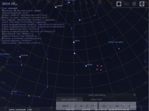Die Sichtbarkeit von Asteroid 2014 JO25, hier simuliert für Darmstadt um 21:30 MESZ