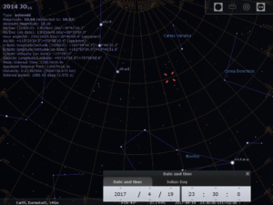 Die Sichtbarkeit von Asteroid 2014 JO25, hier simuliert für Darmstadt um 23:30 MESZ