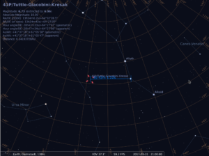 Komet 41P/Tuttle-Giacobini-Kresak am 31.3.2017, simuliert für Darmstadt um 21:00 UTC (=23:00 MESZ)