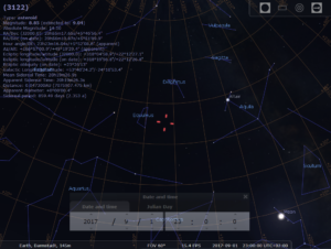 Asteroid 3122/Florence am Abend des 1.9.2017, hier simuliert für Darmstadt um 23:00 MESZ