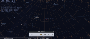 Komet C/2014 Q2 am frühen Abend des 14.1.2015, simuliert für Darmstadt um 19:00 GMT (=20:00 MEZ)