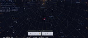 Komet C/2014 Q2 am frühen Abend des 21.1.2015, simuliert für Darmstadt um 19:00 GMT (=20:00 MEZ)