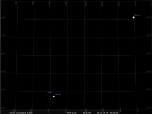 Enge Konjunktion von Mars und Jupiter mit Venus in der Nähe am 18. Oktober 2015, simuliert für Darmstadt um 04:00 GMT (06:00 MESZ)