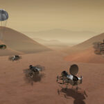 Computergenerierte Grafik der Missionsphasen von Dragonfly auf dem Titan, Quelle: NASA, JHU/APL