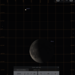 Saturn und der abnehmende Mond am Morgen des 29.3.2019 im Winkelabstand von 45 Bogenminuten, hier simuliert für Darmstadt um 05:20 MESZ.