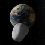CGI-Simulation von 99942 Apophis bei größter Annäherung am 13.4.2029, Quelle: N. Baresi, Surrey Space Centre