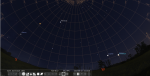 Saturn, Jupiter und Venus am Abendhimmel des 13. Juni 2015, simuliert für Darmstadt um 21:15 GMT (23:15 MESZ)