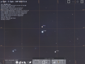 Mars nahe bei Rho-Ophiuchi am Abend des 26.9.2014, simuliert fuer Darmstadt gegen 20:00 MESZ