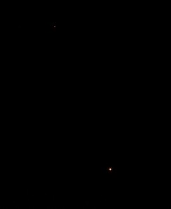 Mars und Venus am frühen Abend des 14.2.2015, 18:56 MEZ, Canon EOS 600D, Leica Elmarit 135, f/5.6, ISO 800, 1 Sekunde Belichtungszeit