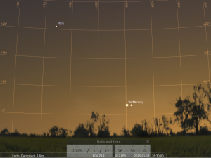 Mars Venus und Merkur am 12.1.2015, simuliert für Darmstadt um 16:30 UTC (17:30 GMT)