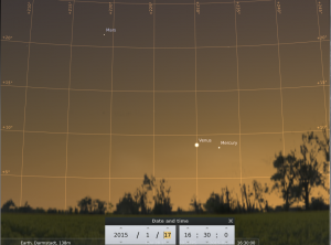 Mars Venus und Merkur am 17.1.2015, simuliert für Darmstadt um 16:30 UTC (17:30 GMT)