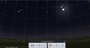 Mond und Mars in Konjunktion am 7. Juni 2014, simuliert für Darmstadt um 23:00 MESZ
