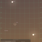 Nahe Begegnung von Jupiter, schmaler, zunehmender Mondsichel und Venus am frühen Abend des 22. Februar 2022, hier simuliert für Darmstadt um 18:30 MEZ, Quelle: Michael Khan via Stellarium