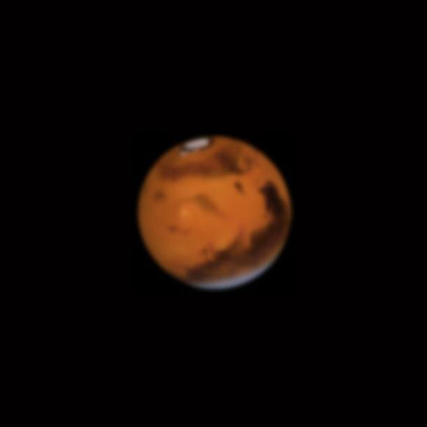 Simulierter Anblick des Mars am 26. März 2014, ungefähr zum Zeitpunkt der Aufnahme oben. Erstellt mit calsky.de