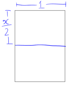 Rectangular paper split in half so that the new smaller rectangle has sides in ratio x/2 to 1