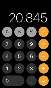 iPhone calculator screen showing 20.845