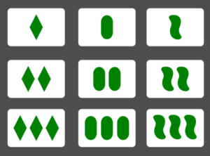 The nine filled in green cards, in a square
