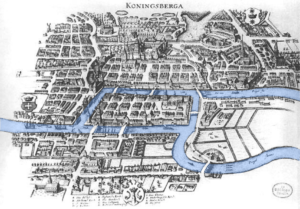 Historical map of Königsberg, with the river and seven bridges visible