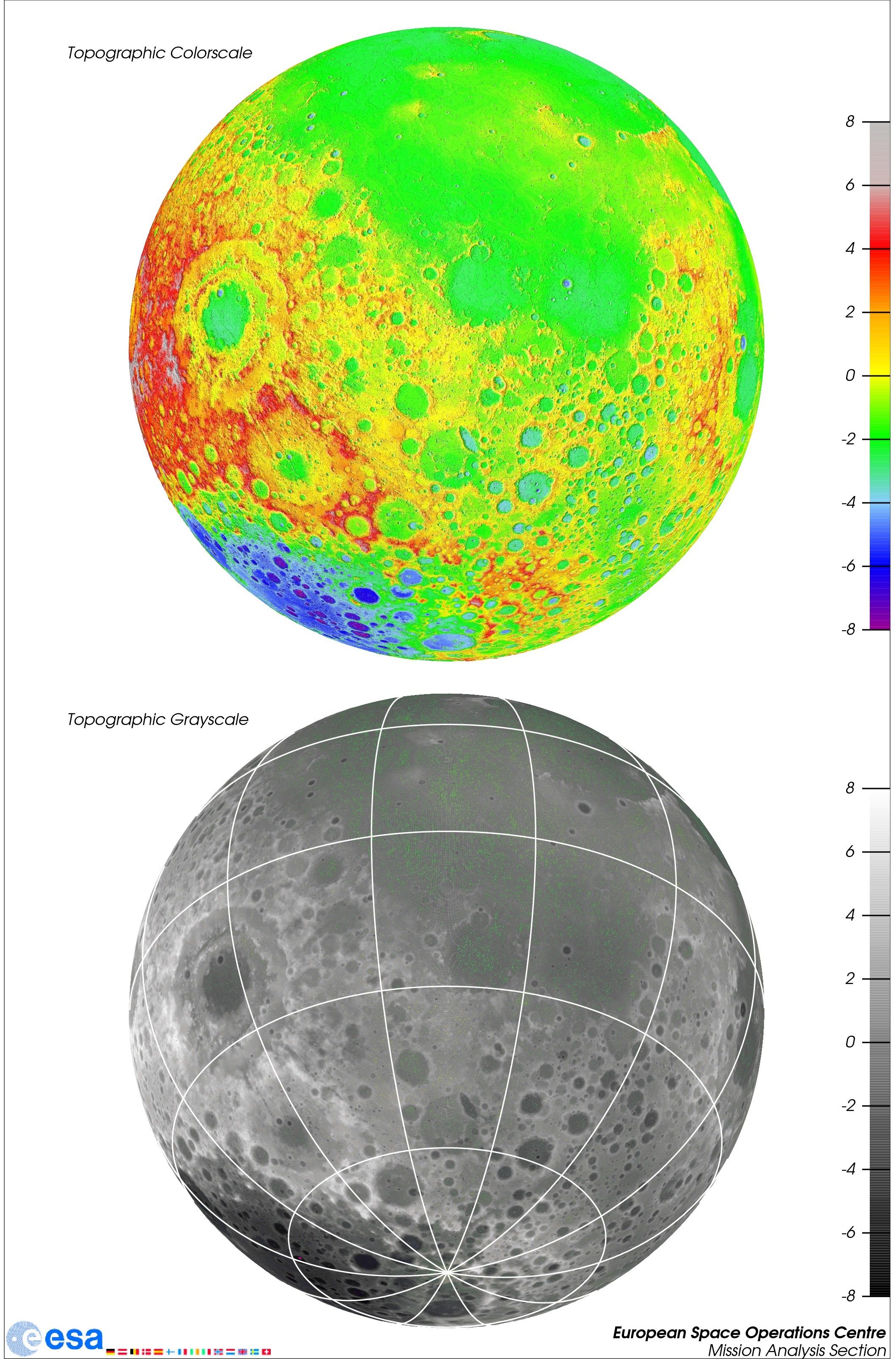 Topografische Karte einer gesamten Mondhaelfte, zentriert um den Lacus Excellentiae, Quelle: Michael Khan/ESA