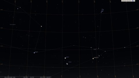 Konjunktion von Mond und Jupiter, 5.10.2012, Simulation mit Stellarium