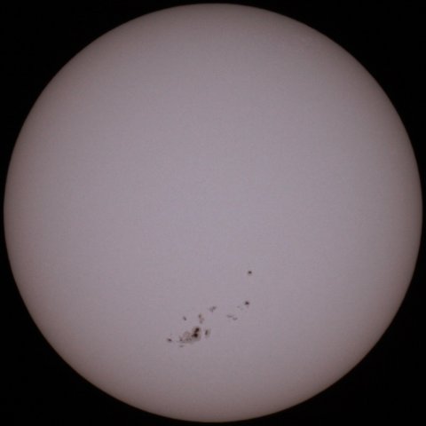 Sun with large sunspot region 1520 on July 10 2012, source: Fabrice Rauch, Michael Khan