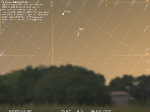Begegnung von Mond und Venus am 8.9.2013, Quelle: Michael Khan via Stellarium