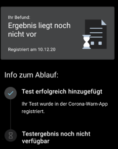 Screenshot: Warten auf das Testergebnis in der App.