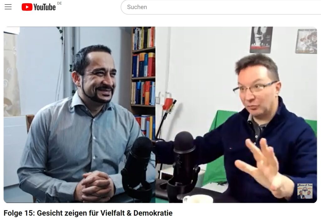 Screenshot der ersten Videocast-Folge von Blume & Ince mit Prof. Dr. Inan Ince links und Dr. Michael Blume rechts. Klick führt zur Folge auf dem YouTube-Kanal