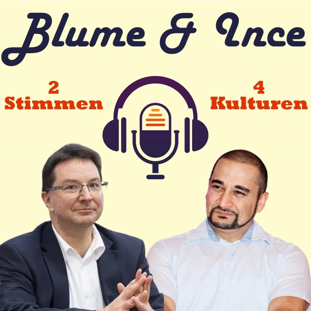 Die Podcast-Kachel von Blume & Ince mit Dr. Michael Blume links und Prof. Dr. Inan Ince rechts. Klick führt zur aktuellen Podcast-Folge 13 mit Seda und Zehra.