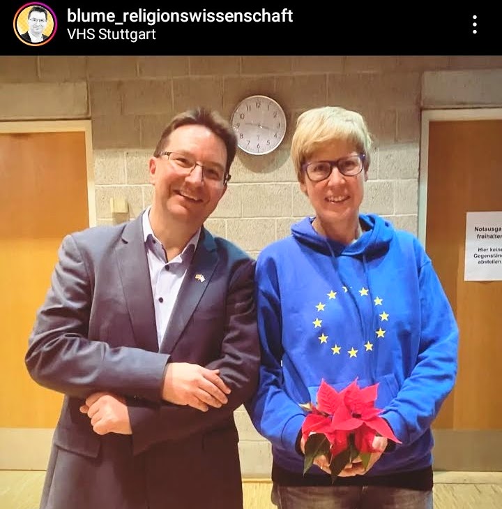 Dr. Michael Blume und Elisabeth Kabatek bei der VHS Stuttgart. Foto vom Instagram-Profil blume_religionswissenschaft