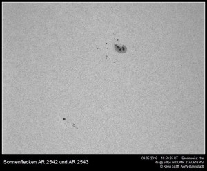 Sonnenflecken AR2542 und AR2543 als Testbild