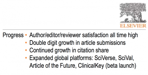 Elsevier satisfaction screenshot from slides of 2011 financial summary presentation